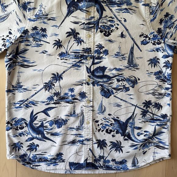 Polo Ralph Lauren Shirt L White Multicolor Fishing Vacation Hawaii Party RRL - Picture 4 of 8